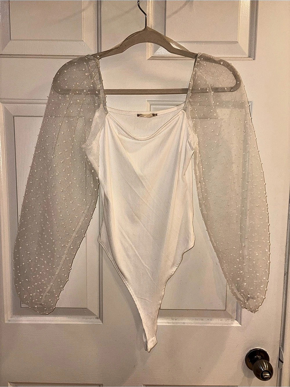 Alter’d State Sheer Sleeve Ribbed Bodysuit in White